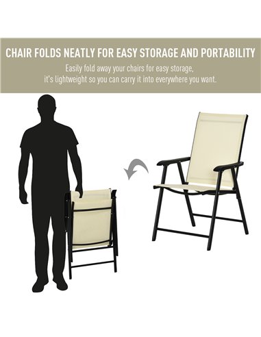 Outsunny Set of 4 Folding Garden Chairs, Metal Frame with Breathable Mesh Seat, Outdoor Patio Dining Chair, Beige 84B-P097