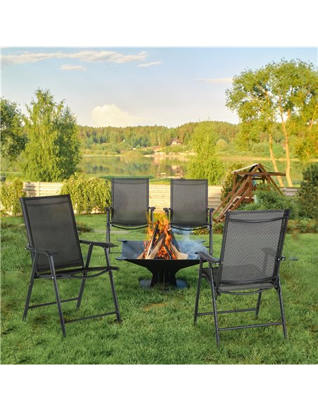 Outsunny Folding Garden Chairs, Set of 4, Metal Frame Outdoor Patio Park Dining Seat with Breathable Mesh, Black 84B-P098 - pic 60106 | FastDaddyshop