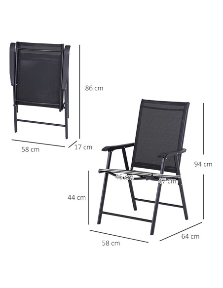 Outsunny Folding Garden Chairs, Set of 4, Metal Frame Outdoor Patio Park Dining Seat with Breathable Mesh, Black 84B-P098 - pic 60107 | FastDaddyshop