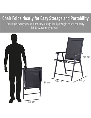 Outsunny Folding Garden Chairs, Set of 4, Metal Frame Outdoor Patio Park Dining Seat with Breathable Mesh, Black 84B-P098
