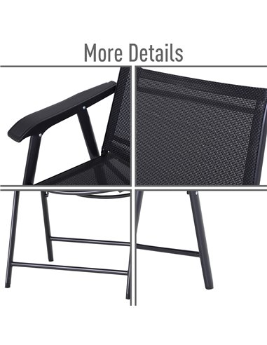Outsunny Folding Garden Chairs, Set of 4, Metal Frame Outdoor Patio Park Dining Seat with Breathable Mesh, Black 84B-P098