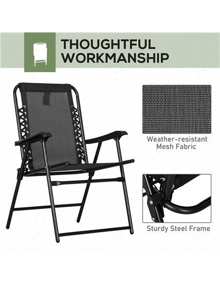 Outsunny Portable Folding Chairs Set of 4, Outdoor Patio Loungers, Steel Frame with Armrest for Camping, Pool, Beach, Deck, Lawn - pic 60128 | FastDaddyshop