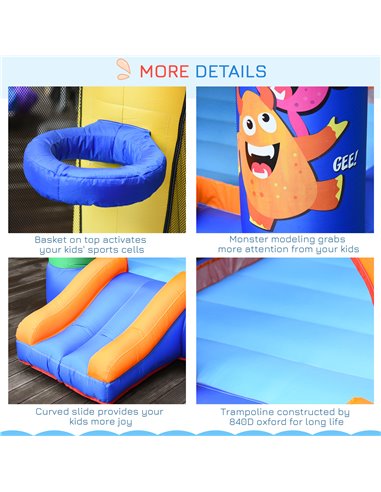 Outsunny Kids Bounce Castle House Inflatable Trampoline Slide Basket with Blower for Kids Age 3-8 Monster Design 2.5 x 1.8 x 1.7