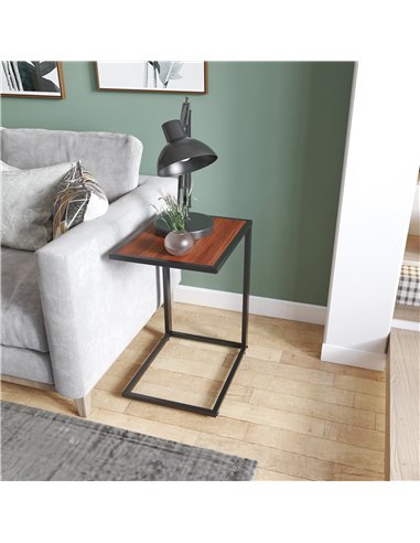 HOMCOM C-Shaped Sofa End Table, Metal Frame Accent Couch Table for Living Room, Bedroom, Walnut and Black 833-194