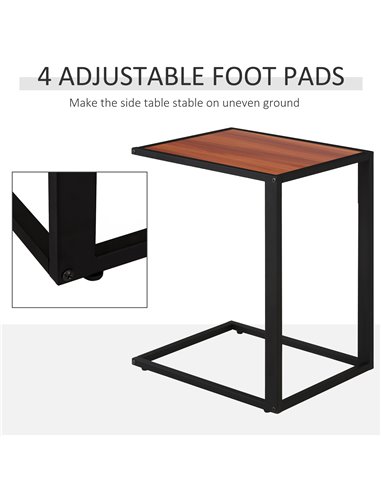 HOMCOM C-Shaped Sofa End Table, Metal Frame Accent Couch Table for Living Room, Bedroom, Walnut and Black 833-194
