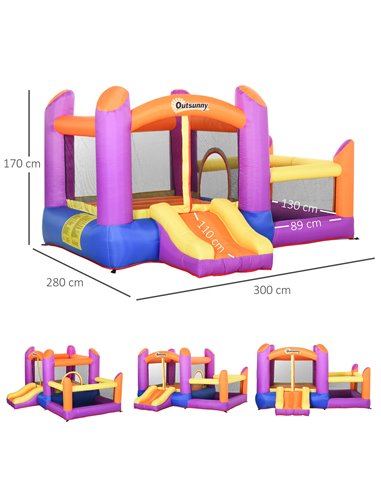 Outsunny Kids Bounce Castle House Inflatable Trampoline Slide Water Pool 3 in 1 with Inflator for Kids Age 3-12 Multi-color 3 x 