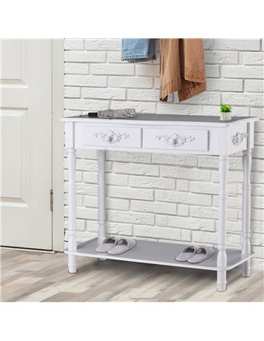 HOMCOM Console Table Modern Sofa Side Desk with Storage Shelves Drawers for Living Room Entryway Bedroom White 833-236