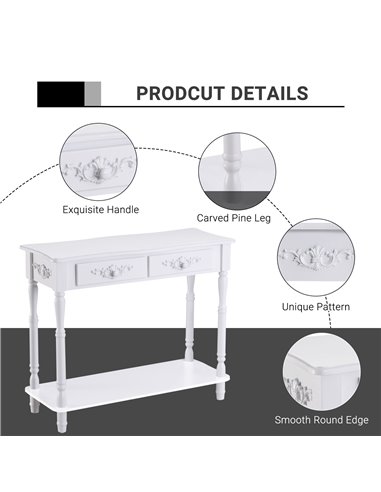 HOMCOM Console Table Modern Sofa Side Desk with Storage Shelves Drawers for Living Room Entryway Bedroom White 833-236