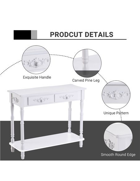 HOMCOM Console Table Modern Sofa Side Desk with Storage Shelves Drawers for Living Room Entryway Bedroom White 833-236 - pic 60155 | FastDaddyshop