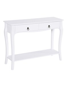 HOMCOM Modern Console Table, Sofa Side Desk with Storage Shelves & Drawers, for Living Room Entryway, Ivory White 831-182