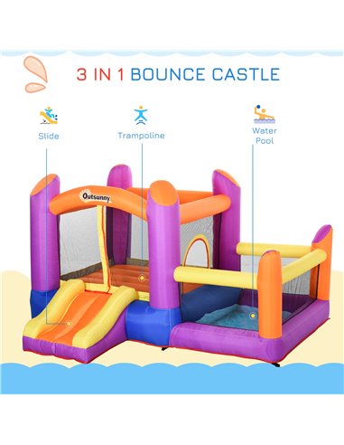 Outsunny Kids Bounce Castle House Inflatable Trampoline Slide Water Pool 3 in 1 with Inflator for Kids Age 3-12 Multi-color 3 x 