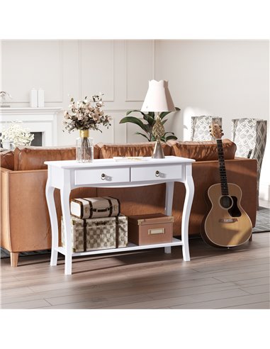 HOMCOM Modern Console Table, Sofa Side Desk with Storage Shelves & Drawers, for Living Room Entryway, Ivory White 831-182