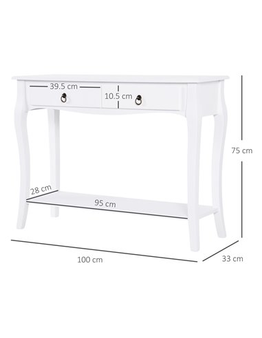 HOMCOM Modern Console Table, Sofa Side Desk with Storage Shelves & Drawers, for Living Room Entryway, Ivory White 831-182