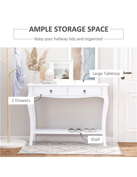 HOMCOM Modern Console Table, Sofa Side Desk with Storage Shelves & Drawers, for Living Room Entryway, Ivory White 831-182 - pic 60162 | FastDaddyshop