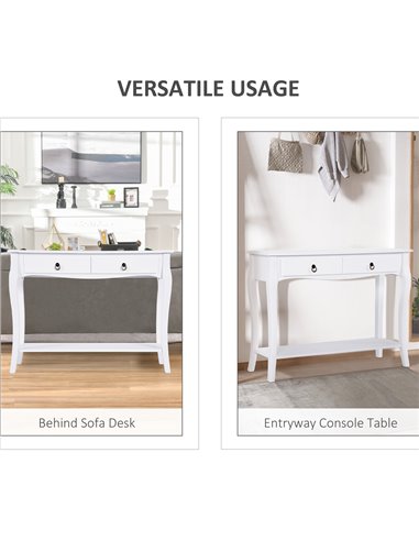 HOMCOM Modern Console Table, Sofa Side Desk with Storage Shelves & Drawers, for Living Room Entryway, Ivory White 831-182