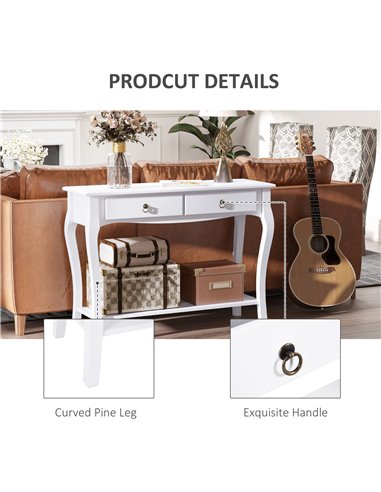 HOMCOM Modern Console Table, Sofa Side Desk with Storage Shelves & Drawers, for Living Room Entryway, Ivory White 831-182