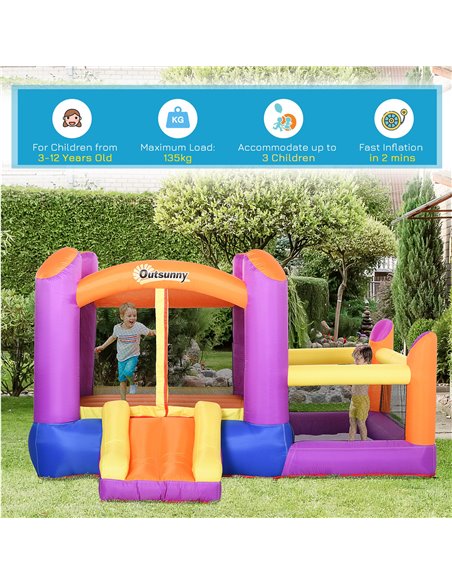 Outsunny Kids Bounce Castle House Inflatable Trampoline Slide Water Pool 3 in 1 with Inflator for Kids Age 3-12 Multi-color 3 x  - pic 6017 | FastDaddyshop