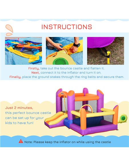Outsunny Kids Bounce Castle House Inflatable Trampoline Slide Water Pool 3 in 1 with Inflator for Kids Age 3-12 Multi-color 3 x  - pic 6018 | FastDaddyshop