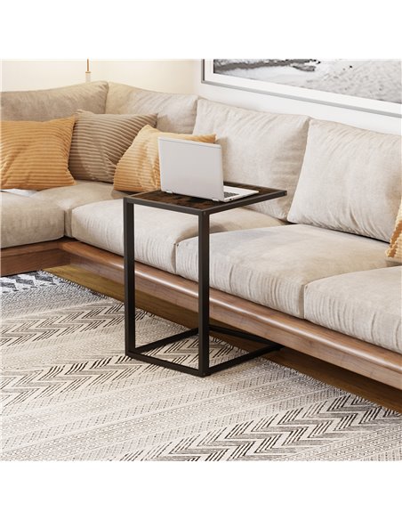 HOMCOM C-Shaped Sofa End Table, Metal Frame Accent Couch Table for Living Room, Bedroom, Brown and Black 833-194BN - pic 60214 | FastDaddyshop