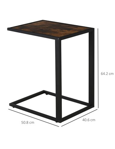 HOMCOM C-Shaped Sofa End Table, Metal Frame Accent Couch Table for Living Room, Bedroom, Brown and Black 833-194BN