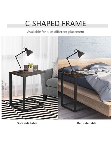 HOMCOM C-Shaped Sofa End Table, Metal Frame Accent Couch Table for Living Room, Bedroom, Brown and Black 833-194BN
