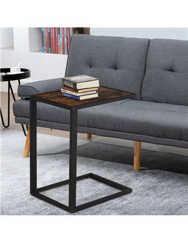 HOMCOM C-Shaped Sofa End Table, Metal Frame Accent Couch Table for Living Room, Bedroom, Brown and Black 833-194BN