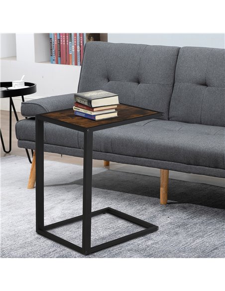 HOMCOM C-Shaped Sofa End Table, Metal Frame Accent Couch Table for Living Room, Bedroom, Brown and Black 833-194BN - pic 60219 | FastDaddyshop