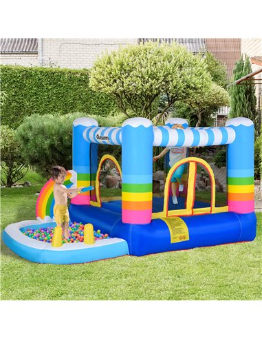 Outsunny Kids Bouncy Castle House Inflatable Trampoline Water Pool 2 in 1 with Blower for Kids Age 3-12 Rainbow Design 2.9 x 2 x