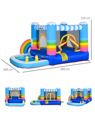 Outsunny Kids Bouncy Castle House Inflatable Trampoline Water Pool 2 in 1 with Blower for Kids Age 3-12 Rainbow Design 2.9 x 2 x