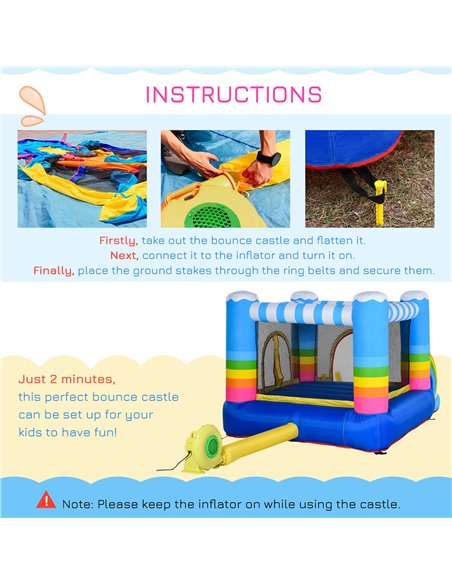 Outsunny Kids Bouncy Castle House Inflatable Trampoline Water Pool 2 in 1 with Blower for Kids Age 3-12 Rainbow Design 2.9 x 2 x - pic 6025 | FastDaddyshop