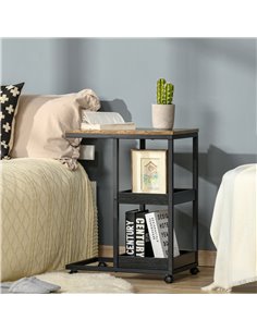 HOMCOM C-Shaped Sofa Side Mobile Rolling Couch Table, Brown 839-288 2