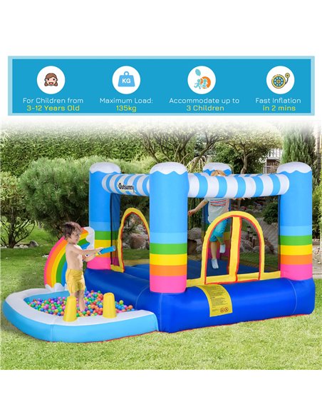 Outsunny Kids Bouncy Castle House Inflatable Trampoline Water Pool 2 in 1 with Blower for Kids Age 3-12 Rainbow Design 2.9 x 2 x - pic 6027 | FastDaddyshop