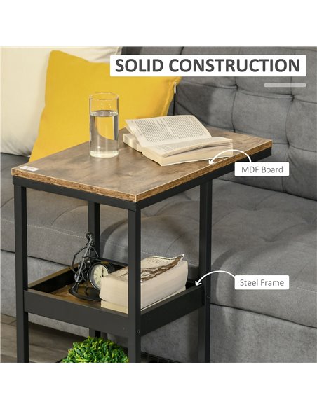 HOMCOM C-Shaped Sofa Side Table, Mobile Rolling Couch Table with 3-Tier Storage, Lockable Wheels, Steel Frame, Brown 839-288 - pic 60273 | FastDaddyshop