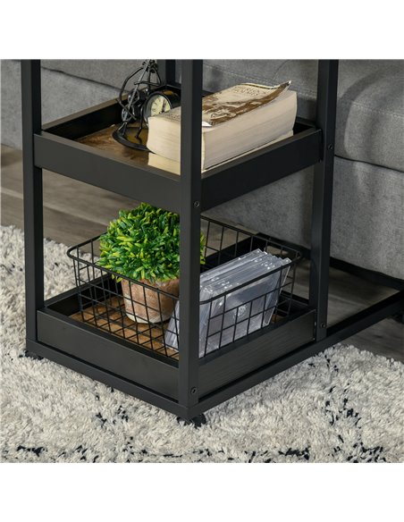 HOMCOM C-Shaped Sofa Side Table, Mobile Rolling Couch Table with 3-Tier Storage, Lockable Wheels, Steel Frame, Brown 839-288 - pic 60274 | FastDaddyshop