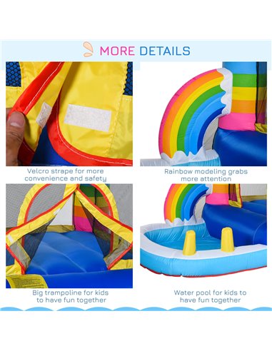 Outsunny Kids Bouncy Castle House Inflatable Trampoline Water Pool 2 in 1 with Blower for Kids Age 3-12 Rainbow Design 2.9 x 2 x