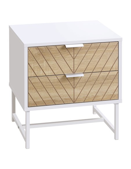 HOMCOM Modern Bedside Table with 2 Drawers and Metal Frame, White and Oak 831-480 - pic 60285 | FastDaddyshop