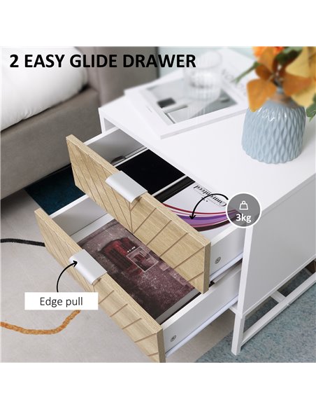 HOMCOM Modern Bedside Table with 2 Drawers and Metal Frame, Sofa Side Table for Bedroom Living Room, White and Oak 831-480 - pic 60289 | FastDaddyshop