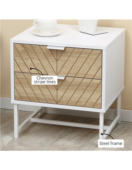 HOMCOM Modern Bedside Table with 2 Drawers and Metal Frame, Sofa Side Table for Bedroom Living Room, White and Oak 831-480 - pic 60290 | FastDaddyshop