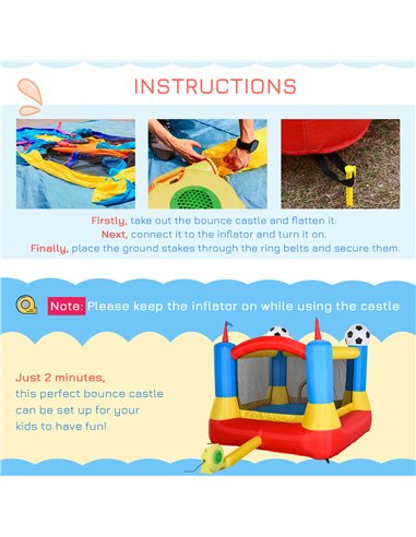 Outsunny Kids Bouncy Castle House Inflatable Trampoline with Blower for Kids Age 3-12 Football Field Design 2.25 x 2.2 x 1.95m
