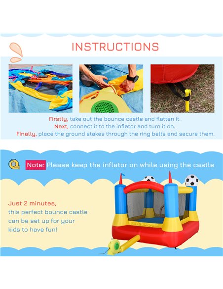 Outsunny Kids Bouncy Castle House Inflatable Trampoline with Blower for Kids Age 3-12 Football Field Design 2.25 x 2.2 x 1.95m - pic 6034 | FastDaddyshop