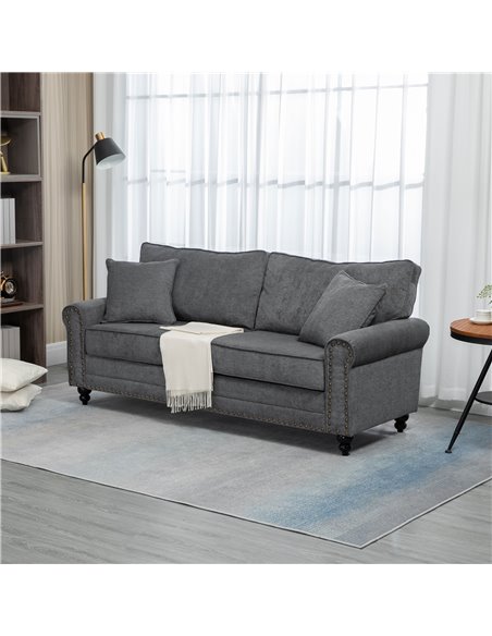 HOMCOM 2 Seater Sofas for Living Room, Fabric Sofa with Nailhead Trim, Loveseat with Cushions and Throw Pillows, Grey 839-499V71 - pic 60349 | FastDaddyshop