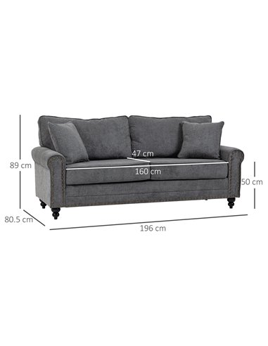 HOMCOM 2 Seater Sofas for Living Room, Fabric Sofa with Nailhead Trim, Loveseat with Cushions and Throw Pillows, Grey 839-499V71