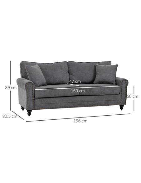 HOMCOM 2 Seater Sofas for Living Room, Fabric Sofa with Nailhead Trim, Loveseat with Cushions and Throw Pillows, Grey 839-499V71 - pic 60350 | FastDaddyshop