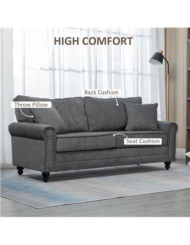 HOMCOM 2 Seater Sofas for Living Room, Fabric Sofa with Nailhead Trim, Loveseat with Cushions and Throw Pillows, Grey 839-499V71
