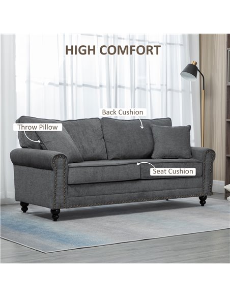 HOMCOM 2 Seater Sofas for Living Room, Fabric Sofa with Nailhead Trim, Loveseat with Cushions and Throw Pillows, Grey 839-499V71 - pic 60351 | FastDaddyshop