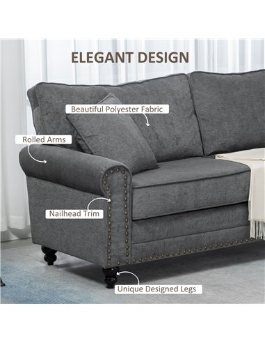 HOMCOM 2 Seater Sofas for Living Room, Fabric Sofa with Nailhead Trim, Loveseat with Cushions and Throw Pillows, Grey 839-499V71