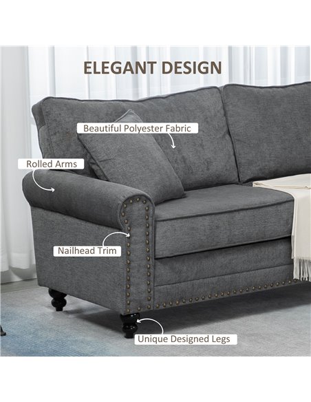 HOMCOM 2 Seater Sofas for Living Room, Fabric Sofa with Nailhead Trim, Loveseat with Cushions and Throw Pillows, Grey 839-499V71 - pic 60352 | FastDaddyshop