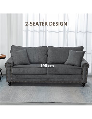 HOMCOM 2 Seater Sofas for Living Room, Fabric Sofa with Nailhead Trim, Loveseat with Cushions and Throw Pillows, Grey 839-499V71