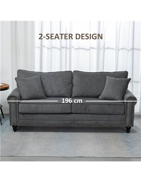 HOMCOM 2 Seater Sofas for Living Room, Fabric Sofa with Nailhead Trim, Loveseat with Cushions and Throw Pillows, Grey 839-499V71 - pic 60353 | FastDaddyshop