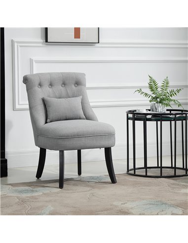HOMCOM Fabric Single Sofa Dining Chair Tub Chair Upholstered W/ Pillow Solid Wood Leg Home Living Room Furniture Grey 833-727V71
